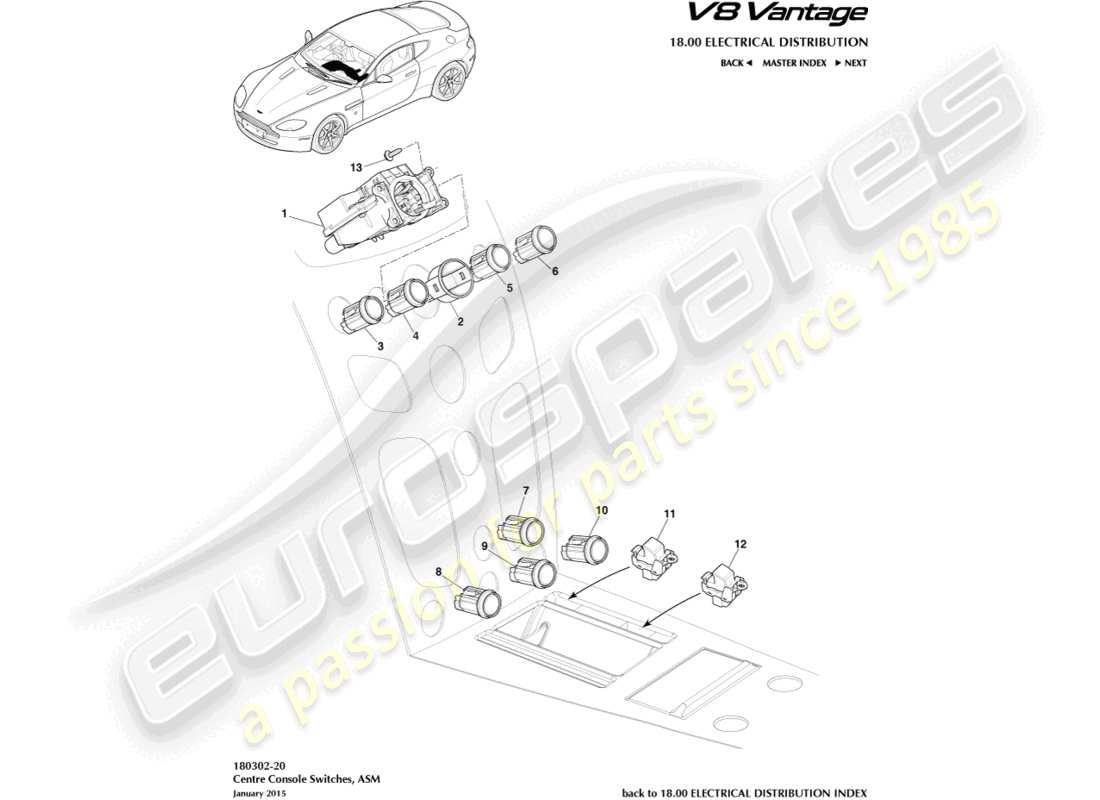 aston martin v8 vantage (2013) mittelkonsolenschalter, asm, 16my ersatzteildiagramm