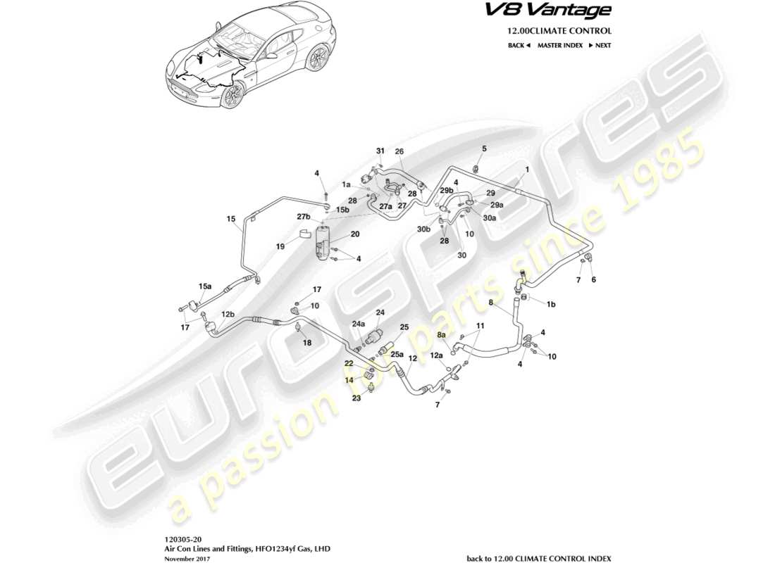 aston martin v8 vantage (2013) klimaanlagenleitungen, hfo1234yf gas, lhd-ersatzteildiagramm