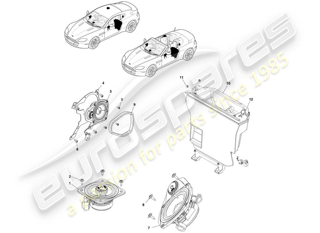 aston martin v8 vantage (2005) lautsprecher, basisteildiagramm