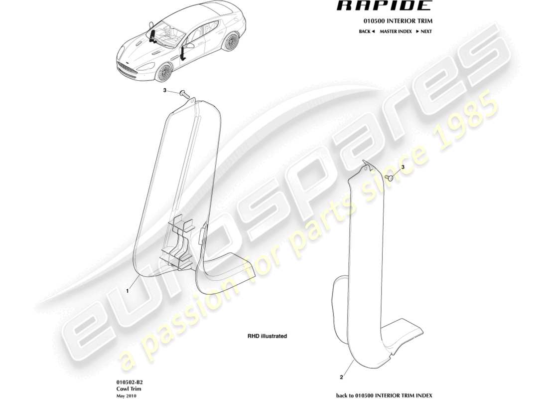 aston martin rapide (2011) teilediagramm für die untere verkleidung