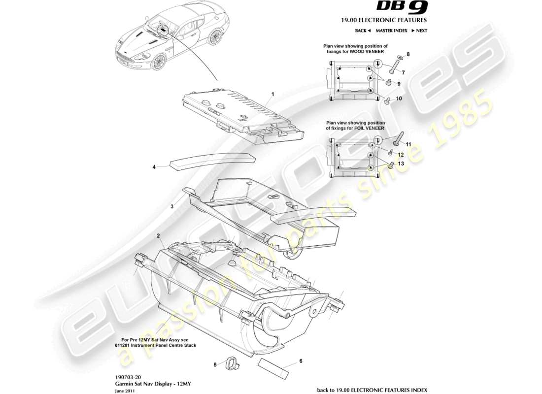 aston martin db9 (2011) navi-display, 12my an teilediagramm