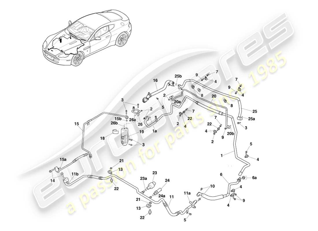 aston martin v8 vantage (2005) klimaanlagenleitungen, hfo1234yf gas, ehd-teilediagramm