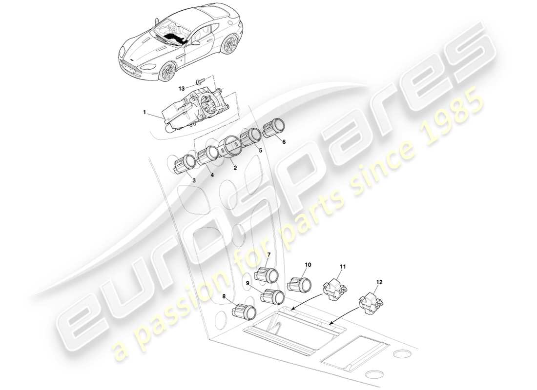 aston martin v8 vantage (2007) mittelkonsolenschalter, asm, 16my ersatzteildiagramm
