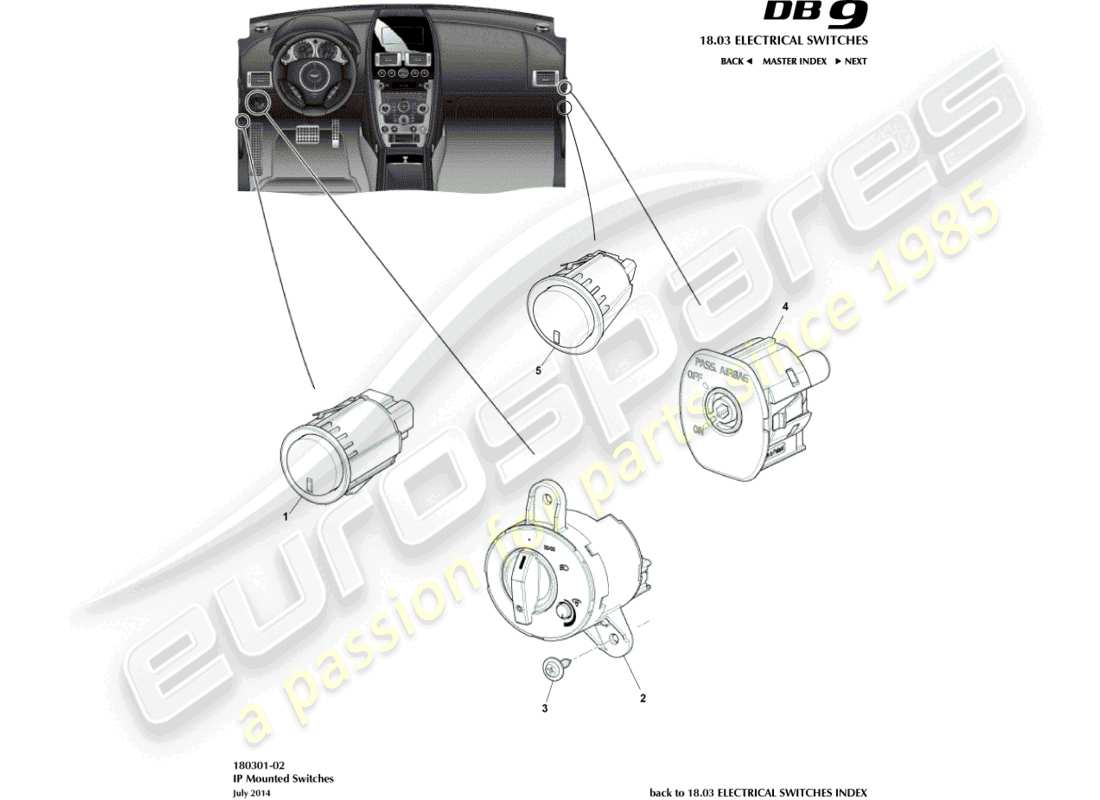 aston martin db9 (2014) teilediagramm für ip-switches