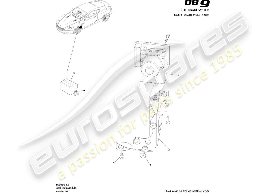 aston martin db9 (2011) antiblockiermodul teilediagramm