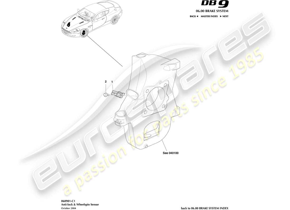 aston martin db9 (2011) antiblockier- und radschlupfsensor teilediagramm