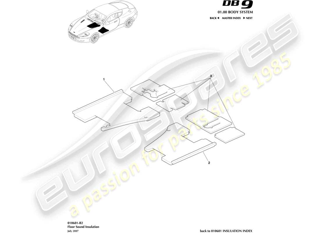 aston martin db9 (2010) teilediagramm zur bodenschalldämmung