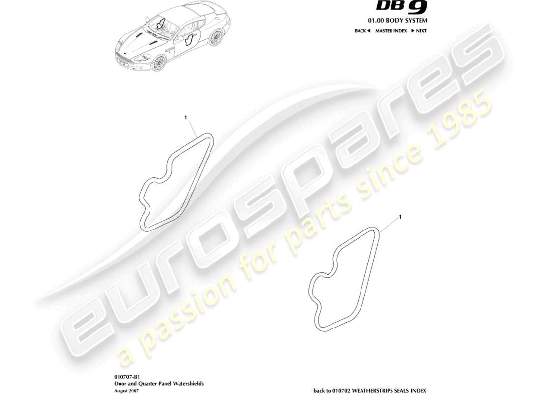 aston martin db9 (2004) wasserschutzschild-ersatzteildiagramm