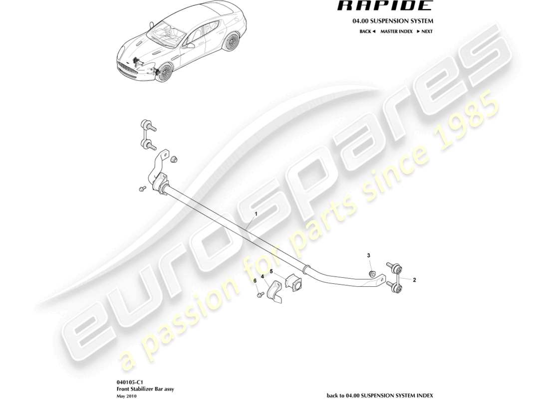 aston martin rapide (2013) teilediagramm für vorderen stabilisator