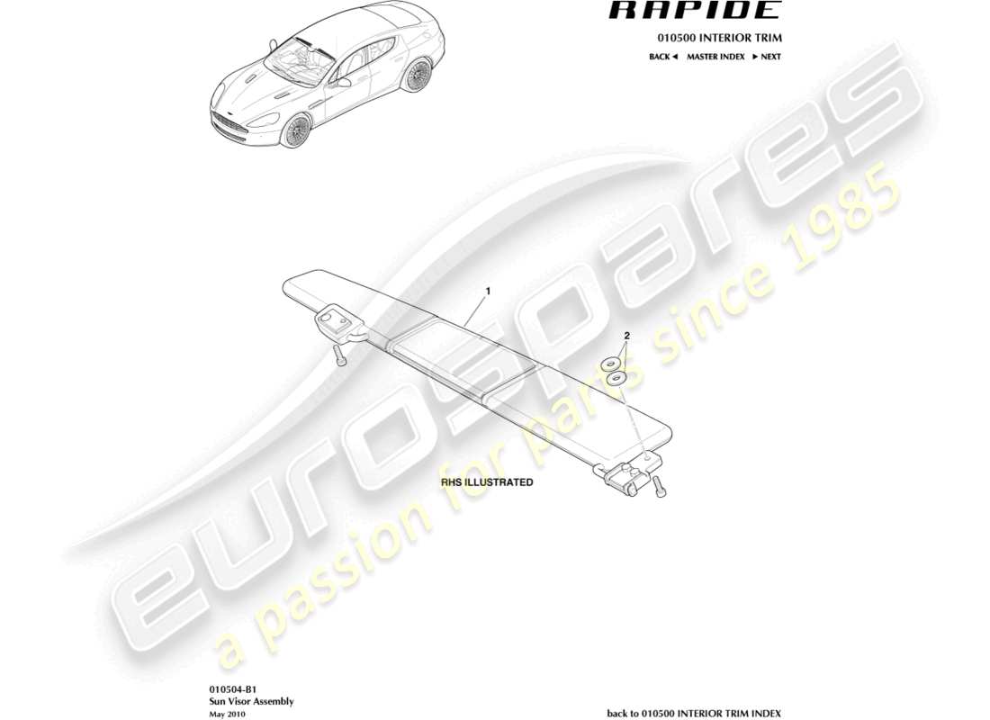 aston martin rapide (2011) sonnenblenden-ersatzteildiagramm