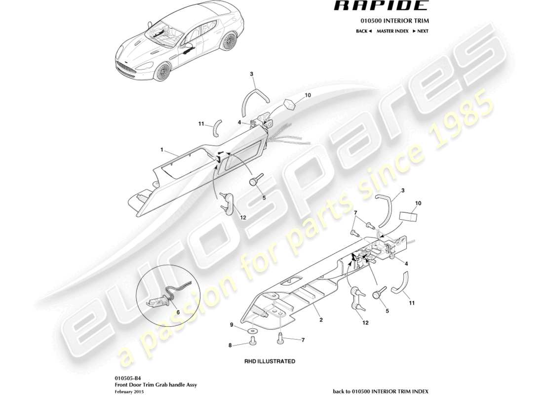 aston martin rapide (2011) teilediagramm für den vorderen türgriff