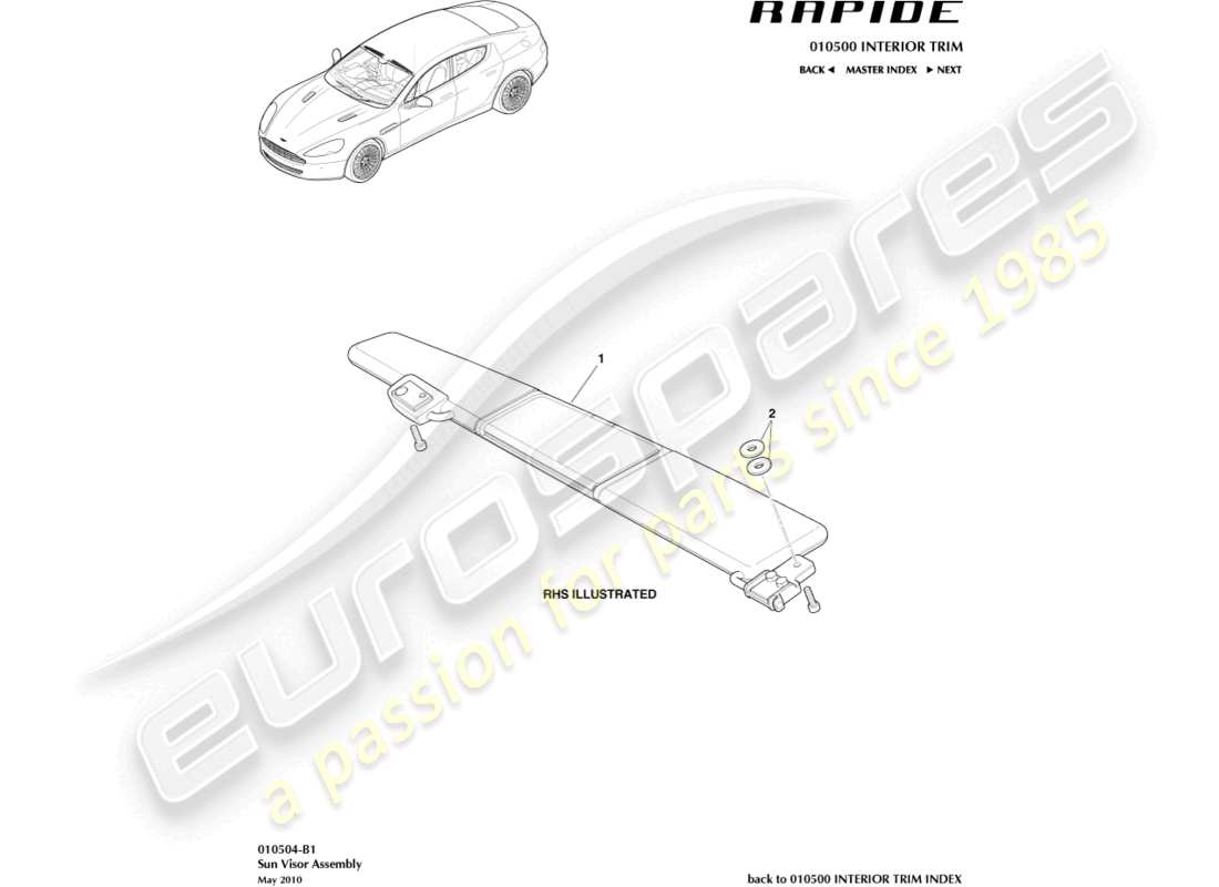 aston martin rapide (2016) sonnenblenden-ersatzteildiagramm