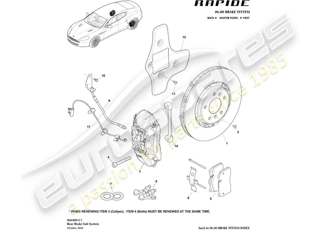 aston martin rapide (2011) teilediagramm des hinterradbremssystems