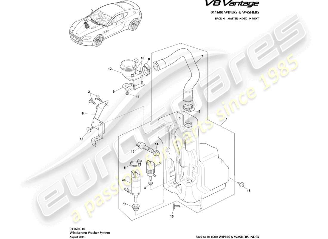aston martin v8 vantage (2010) teilediagramm für scheibe