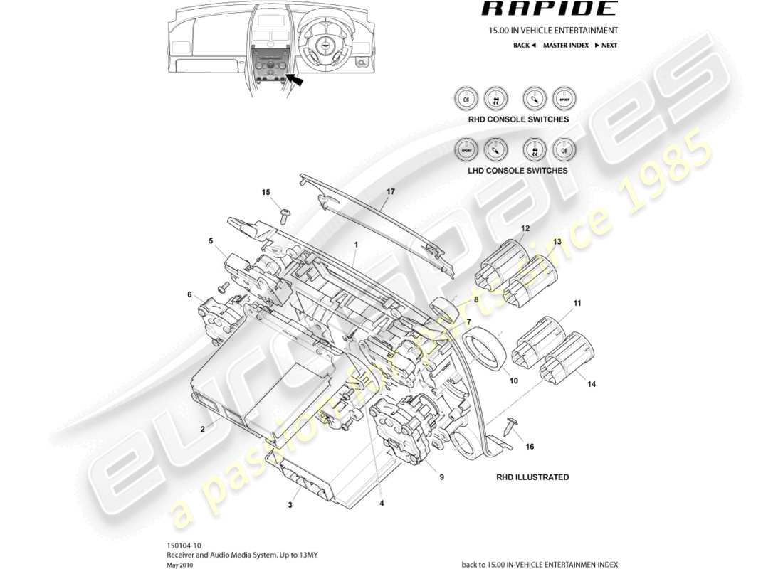aston martin rapide (2017) mediensystem, bis zu 13my teilediagramm