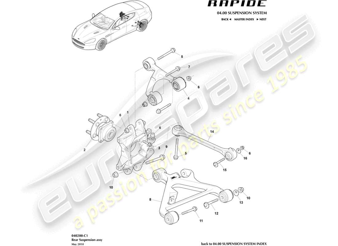 aston martin rapide (2011) teilediagramm der hinterradaufhängung