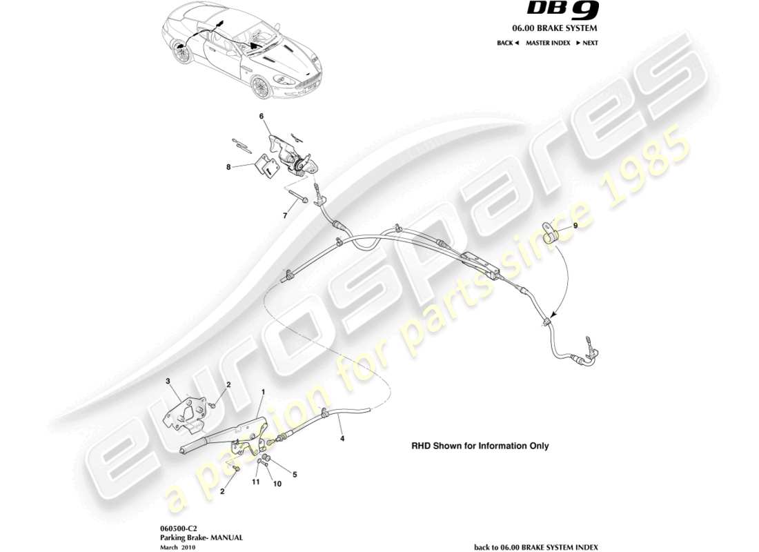 aston martin db9 (2008) parkbremse ersatzteildiagramm