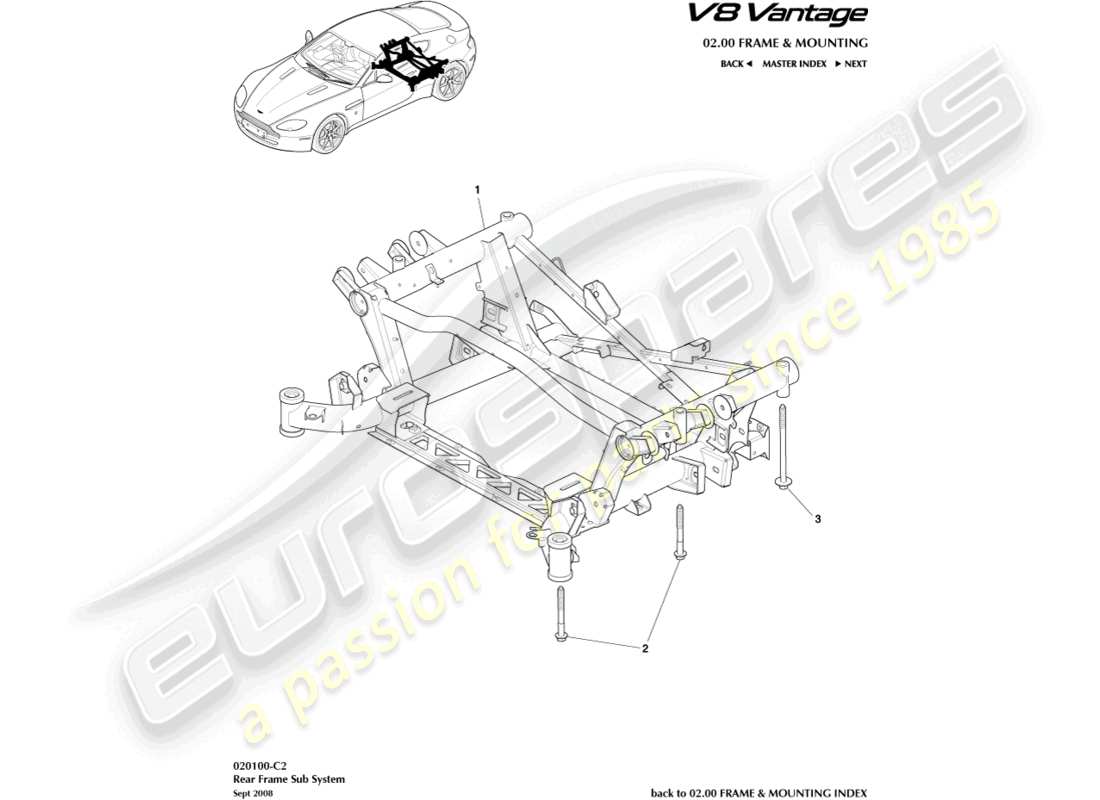 aston martin v12 vantage (2012) teilediagramm des hinteren hilfsrahmens
