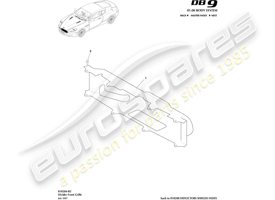aston martin db9 (2006) teiler, kühlergrill-ersatzteildiagramm