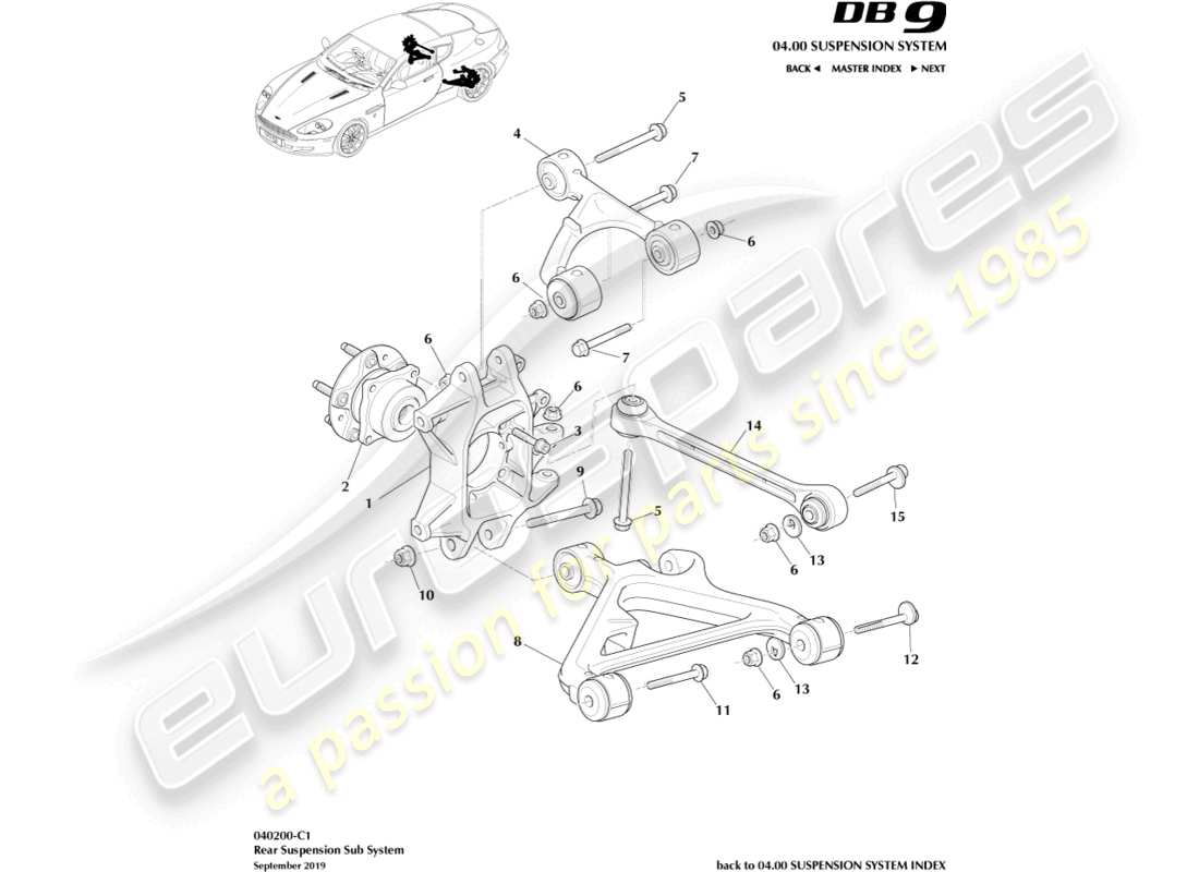 aston martin db9 (2006) teilediagramm der hinterradaufhängung