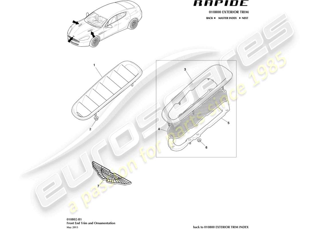 aston martin rapide (2019) teilediagramm für die frontverkleidung