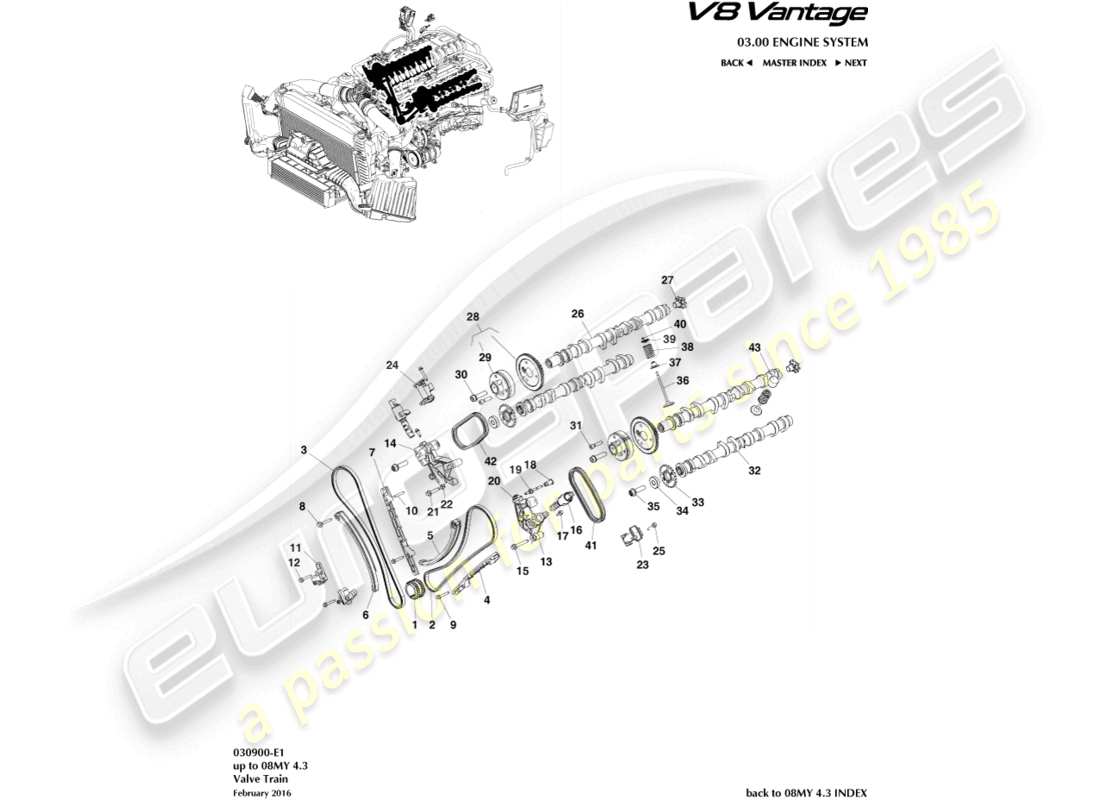 aston martin v8 vantage (2009) teilediagramm des ventiltriebs