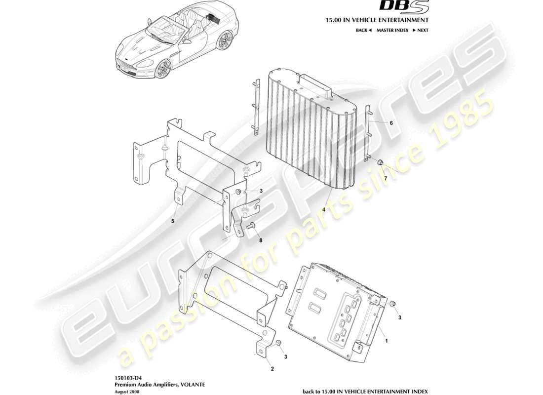 aston martin dbs (2011) premium-verstärker, volante-teilediagramm
