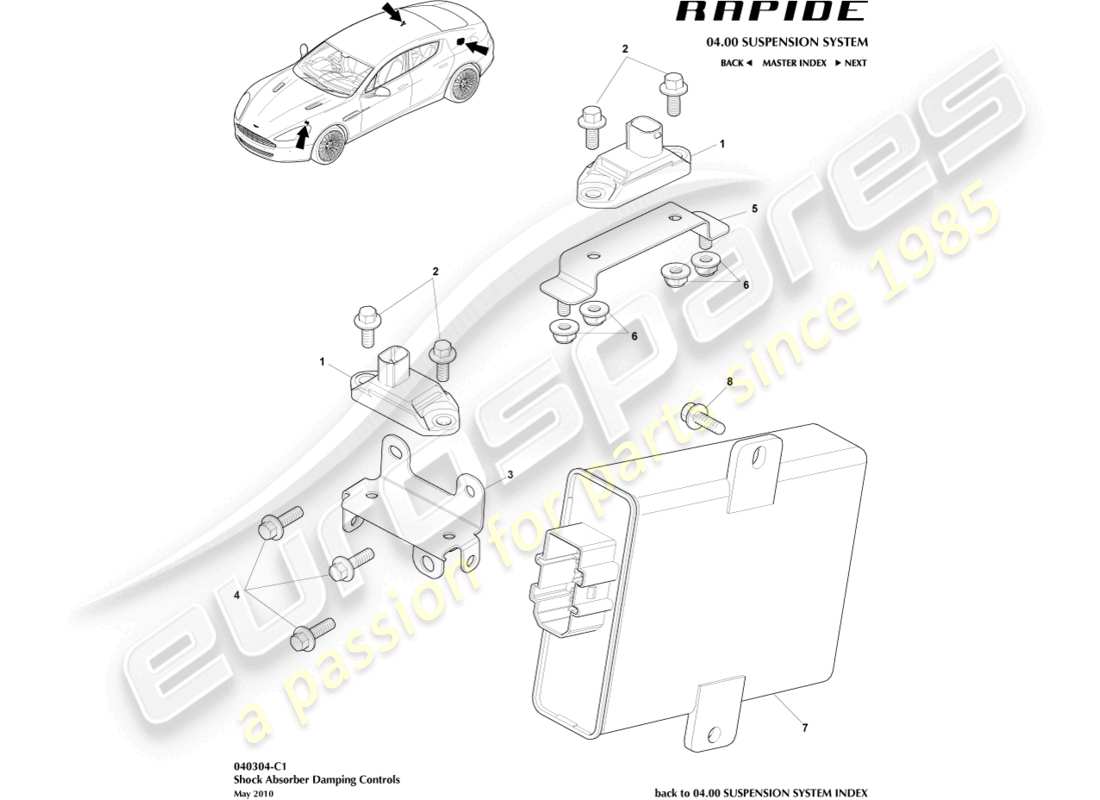 aston martin rapide (2011) teilediagramm des aktiven dämpfungsmoduls