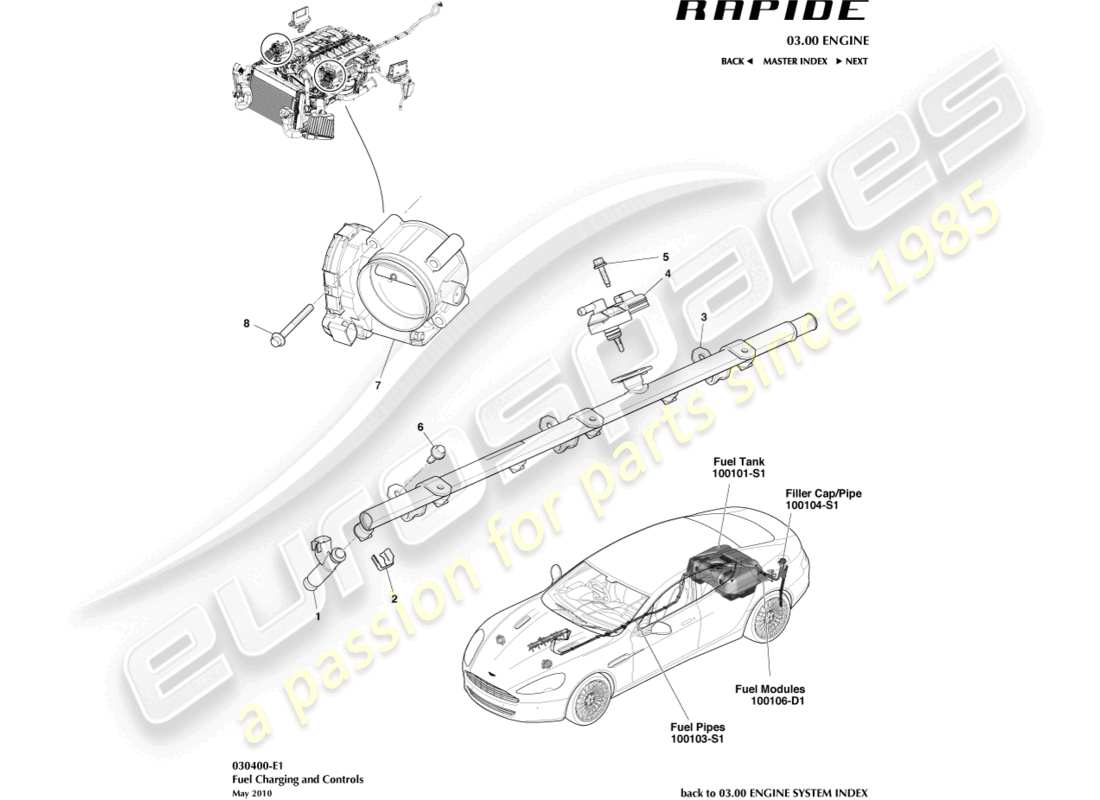 aston martin rapide (2011) teilediagramm für kraftstoffbefüllung und -steuerung