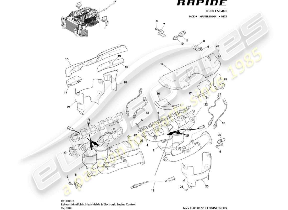 aston martin rapide (2011) auspuffkrümmer ersatzteildiagramm