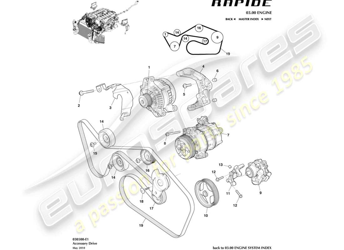 aston martin rapide (2010) zubehör-antriebsteildiagramm