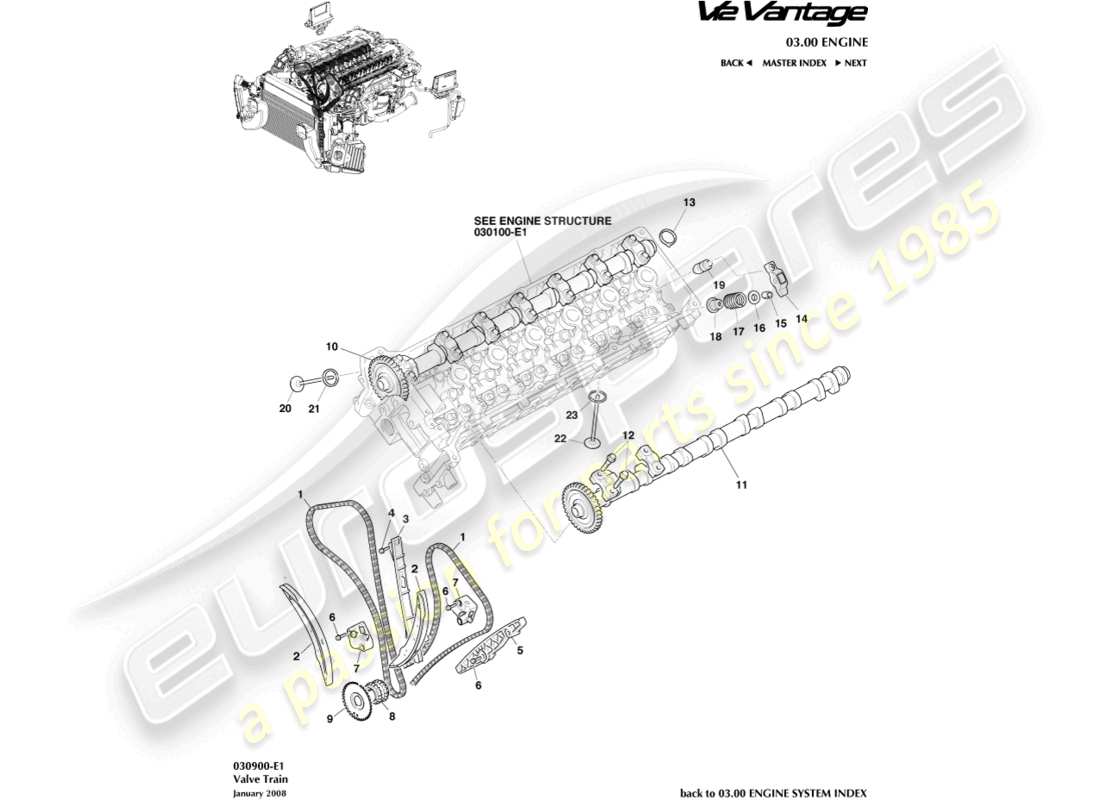 aston martin v12 vantage (2012) teilediagramm des ventiltriebs