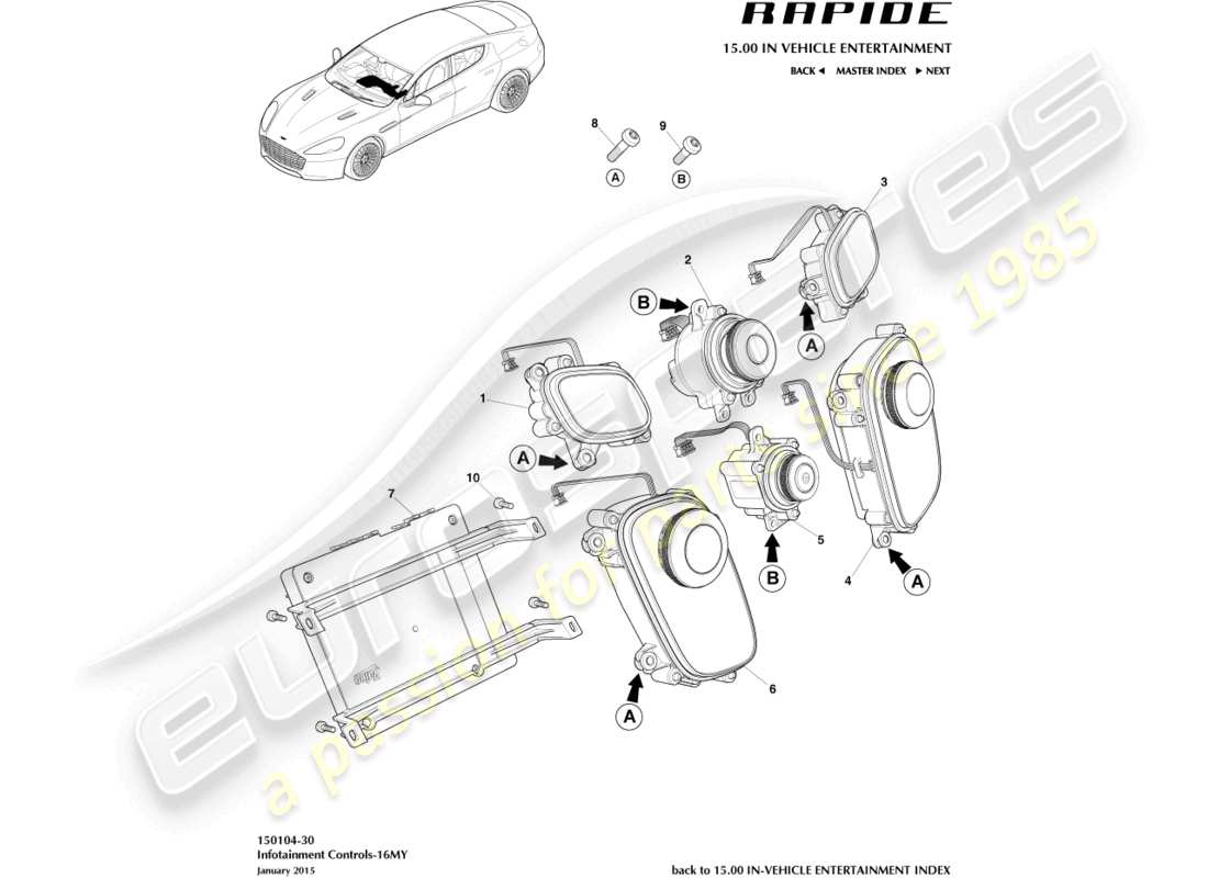 aston martin rapide (2011) infotainment-bedienelemente, 16my teilediagramm