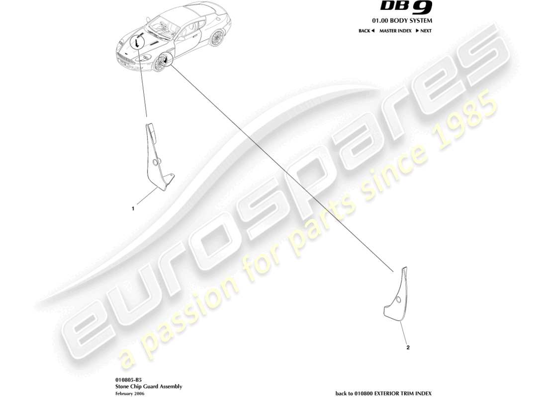 aston martin db9 (2012) teilediagramm für steinschlagschutz