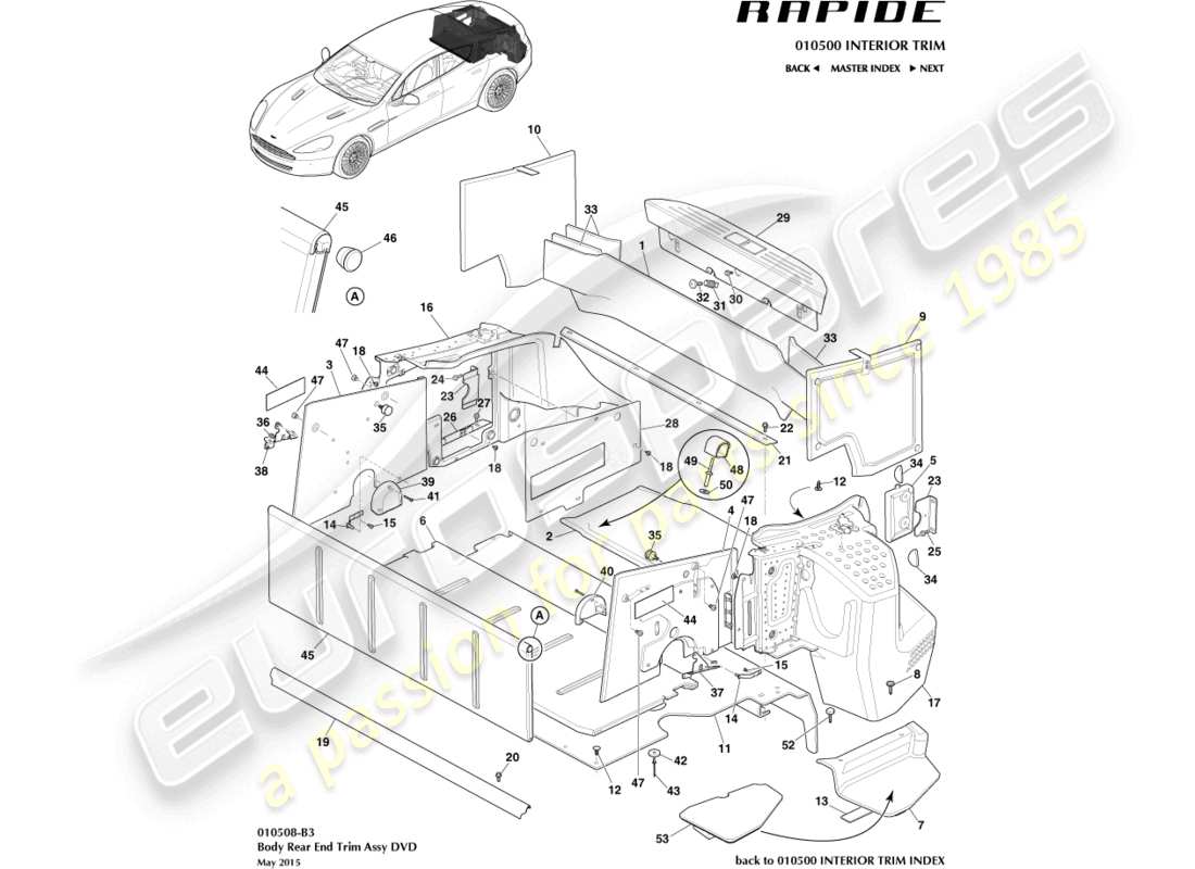 aston martin rapide (2017) teilediagramm laderaumverkleidung