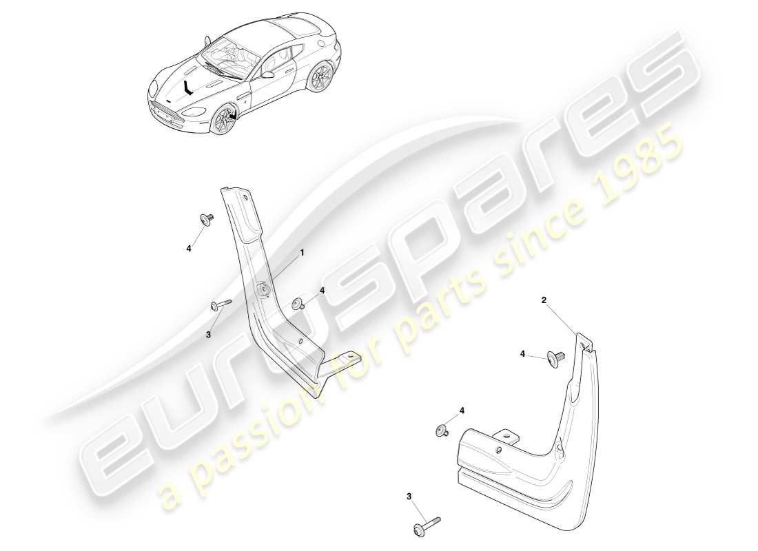 aston martin v8 vantage (2005) teilediagramm für steinschlagschutz