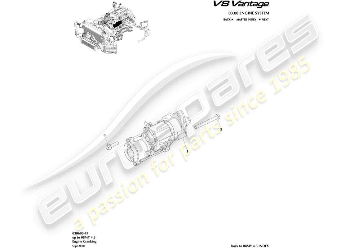 aston martin v8 vantage (2018) teilediagramm des anlassers