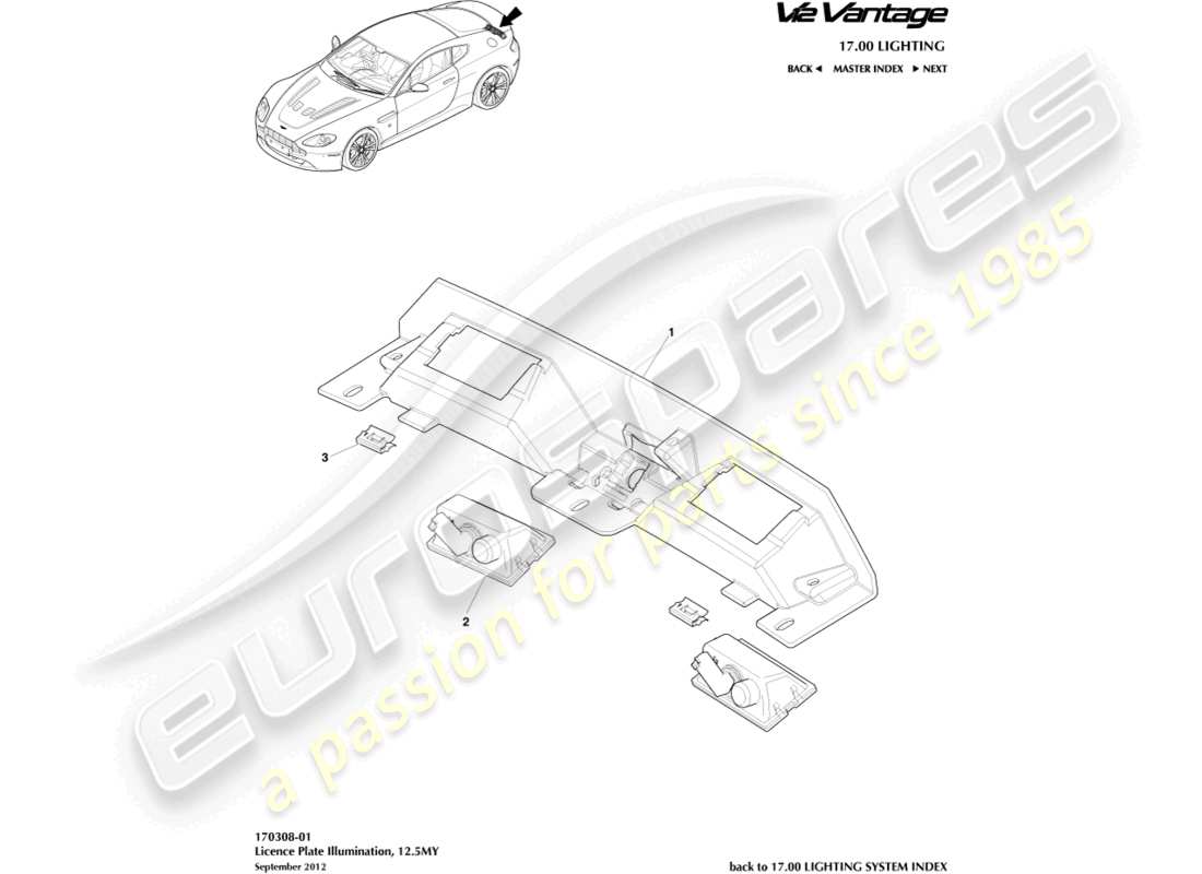 aston martin v12 vantage (2012) kennzeichenleuchten, 12.5my ersatzteildiagramm