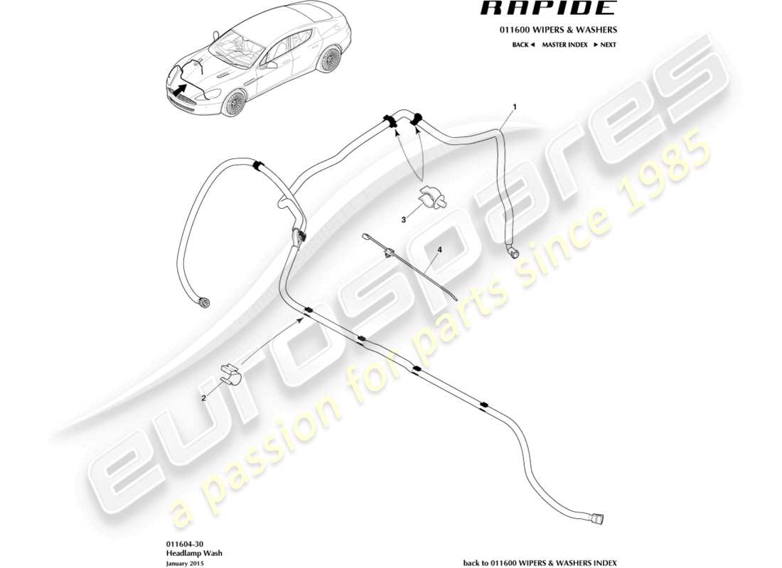 aston martin rapide (2011) teilediagramm der scheinwerferwaschanlage