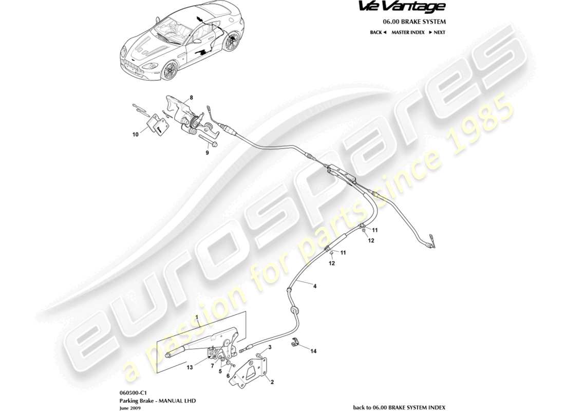 aston martin v12 vantage (2010) parkbremse, lhd-ersatzteildiagramm