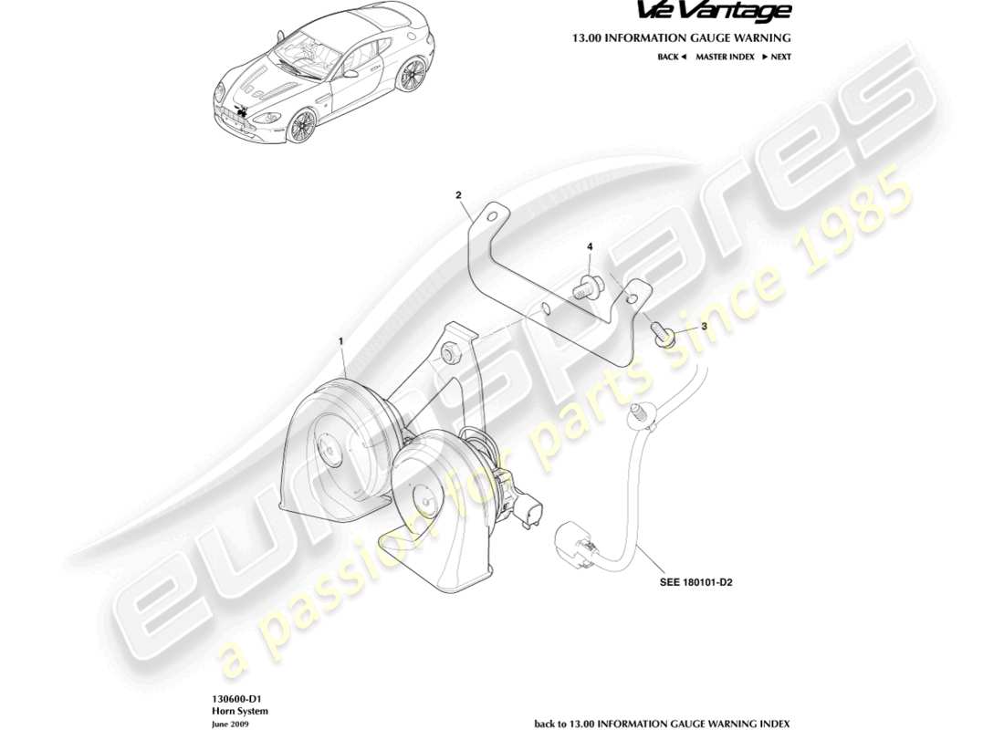 aston martin v12 vantage (2012) teilediagramm des hupensystems
