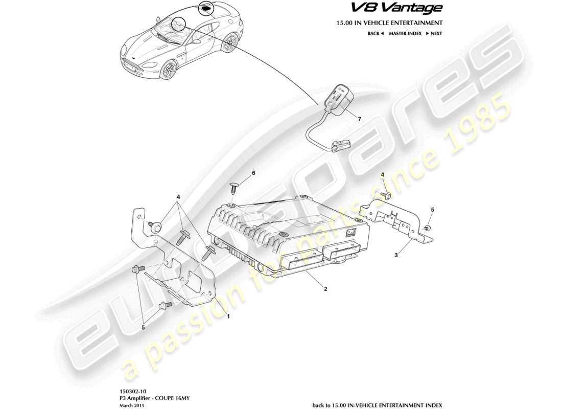 aston martin v8 vantage (2009) p3 verstärker, coupé-teilediagramm