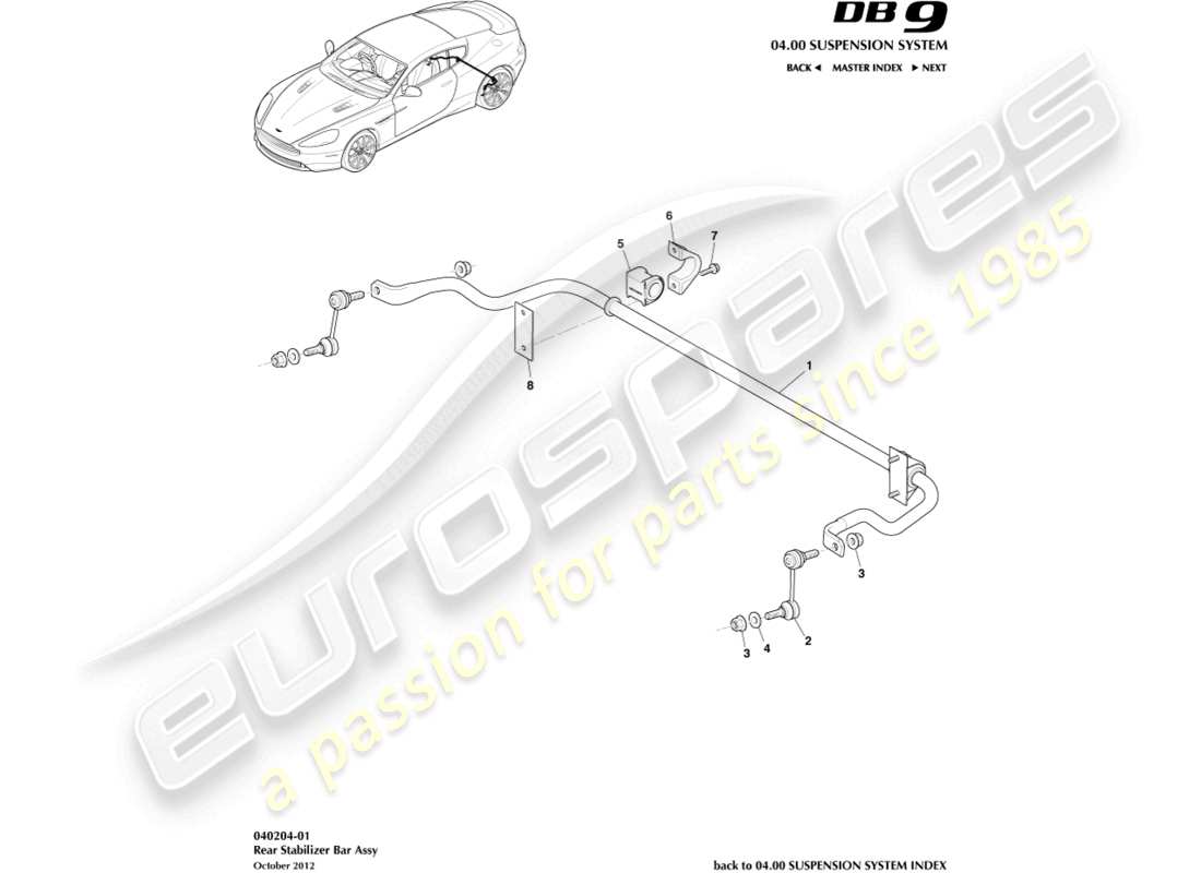 aston martin db9 (2017) teilediagramm für hinteren stabilisator