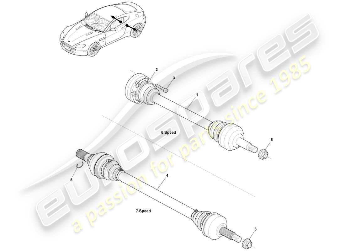 aston martin v8 vantage (2007) teilediagramm der hinteren halbwelle