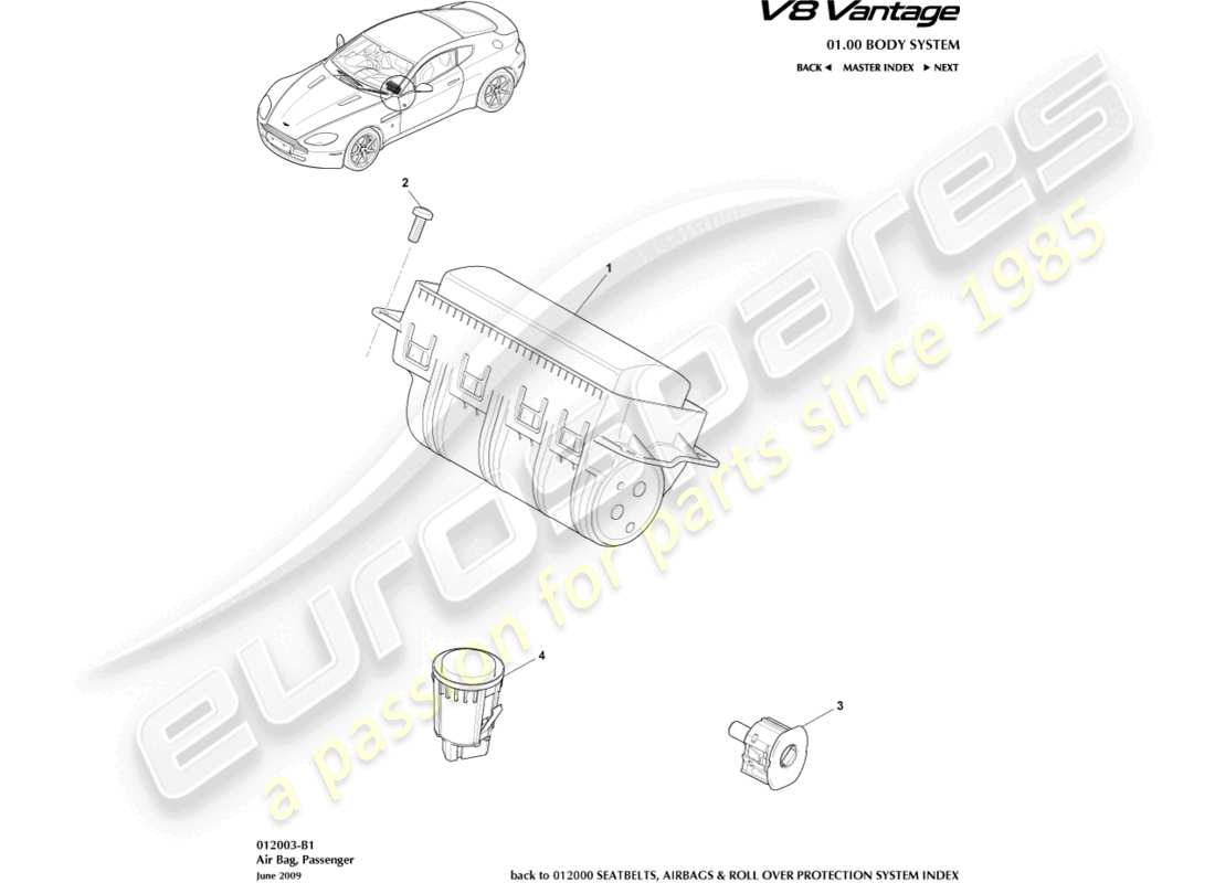 aston martin v8 vantage (2016) teilediagramm beifahrer-airbag