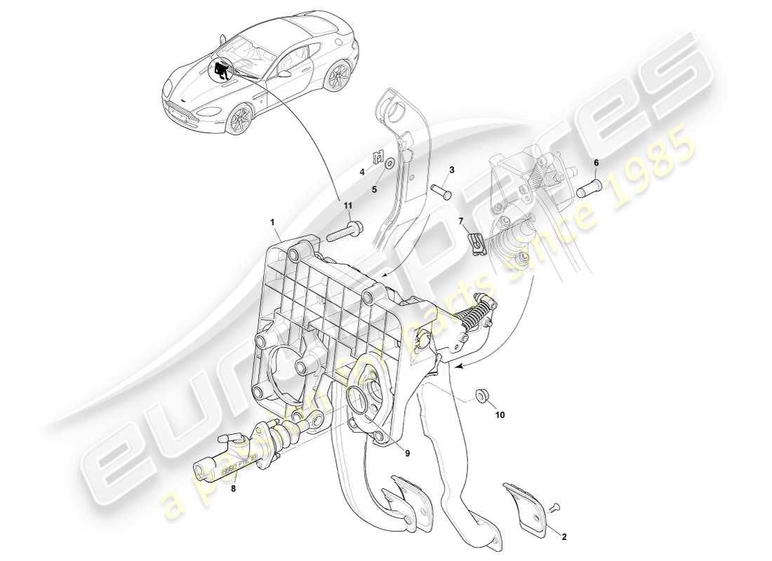 aston martin v8 vantage (2007) bremsaktuatorbaugruppe, manuelles teilediagramm