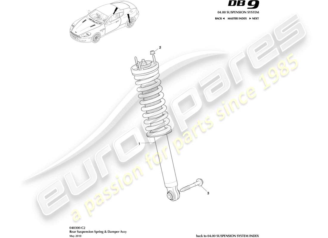 aston martin db9 (2006) hintere feder und dämpfer, 09my im teilediagramm