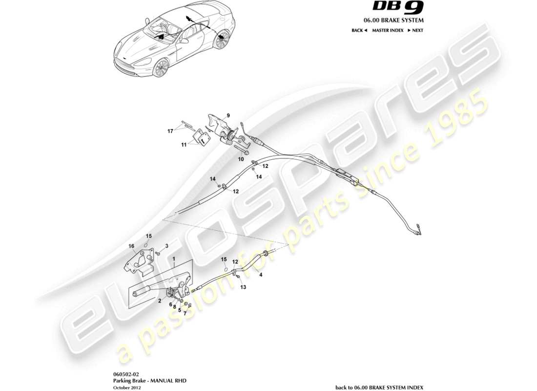 aston martin db9 (2017) parkbremse, rhd-ersatzteildiagramm
