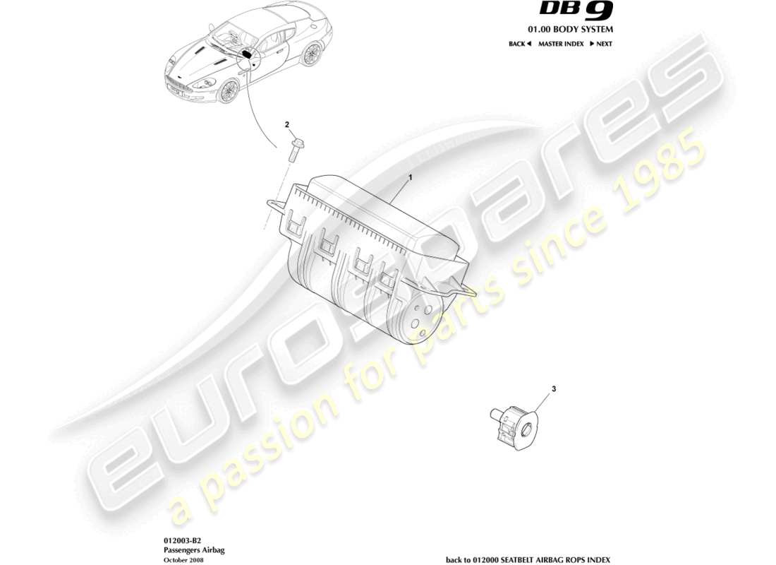 aston martin db9 (2007) teilediagramm beifahrer-airbag