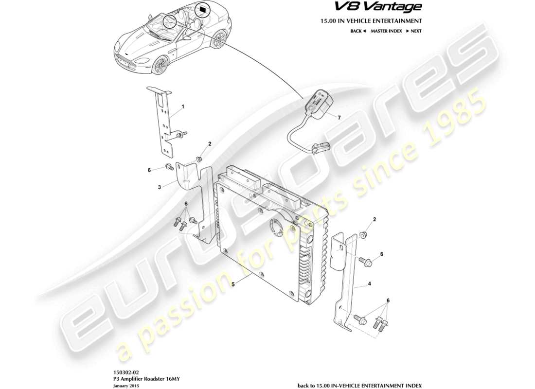 aston martin v8 vantage (2010) p3 verstärker, roadster-teilediagramm